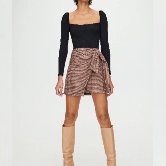 Aritzi Wilfred Brown Academia Plaid Mini Skirt‎ Womens Sz 0 Dorine Cashmere Wool - Picture 15 of 15